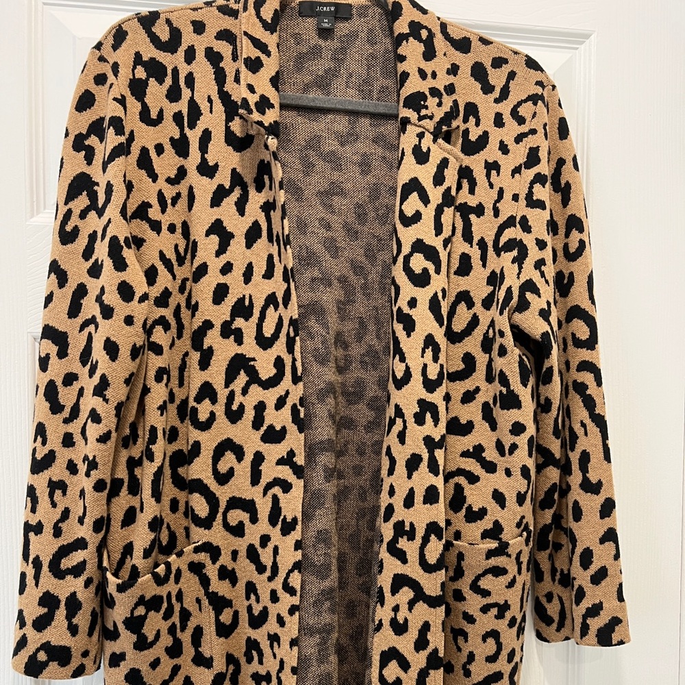 J. Crew Sophie open-front sweater-blazer in leopard in Sz Medium